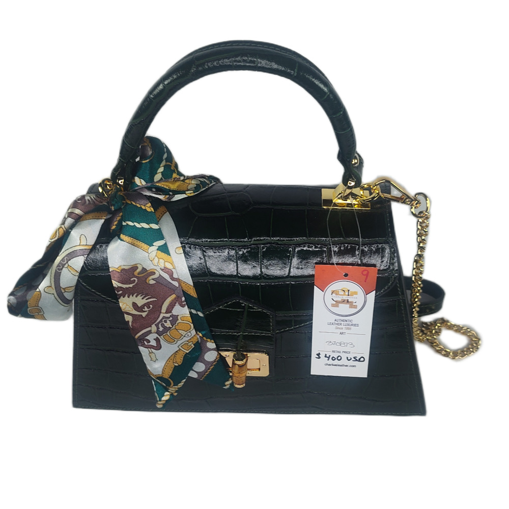 Charlie Leather Teresa Emerald Green Croc Print Small Handbag/Crossbody Bag-NWT - Picture 7 of 13